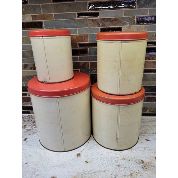 Set of 4 Vintage Ballonoff Canisters, Fruit Design Tin Containers, Kitchen Decor - Picture 3 of 7